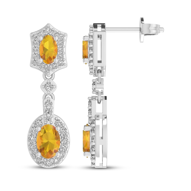Main Image 3 of Citrine & White Lab-Created Sapphire Drop Earrings Sterling Silver
