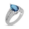 Thumbnail Image 2 of Pear-Shaped Swiss Blue Topaz & White Lab-Created Sapphire Ring Sterling Silver