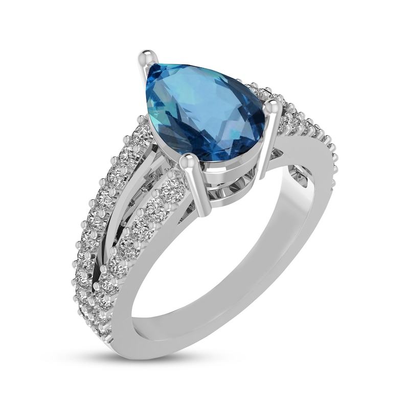 Main Image 2 of Pear-Shaped Swiss Blue Topaz & White Lab-Created Sapphire Ring Sterling Silver