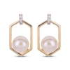 Thumbnail Image 2 of Cultured Pearl & Diamond Accent Hexagon Frame Drop Earrings 10K Yellow Gold