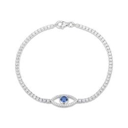 Blue & White Lab-Created Sapphire Evil Eye Bracelet Sterling Silver 7.25"