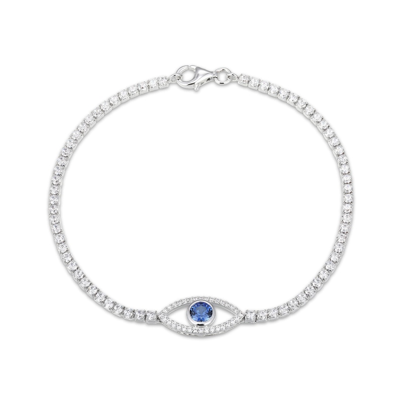 Main Image 1 of Blue & White Lab-Created Sapphire Evil Eye Bracelet Sterling Silver 7.25"