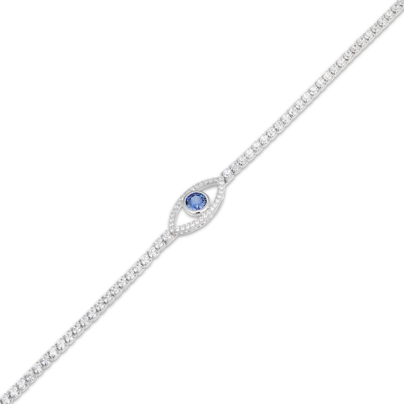 Main Image 3 of Blue & White Lab-Created Sapphire Evil Eye Bracelet Sterling Silver 7.25"