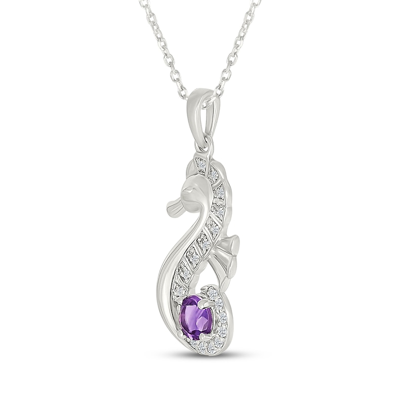 Main Image 2 of Amethyst & White Lab-Created Sapphire Seahorse Necklace Sterling Silver 18"