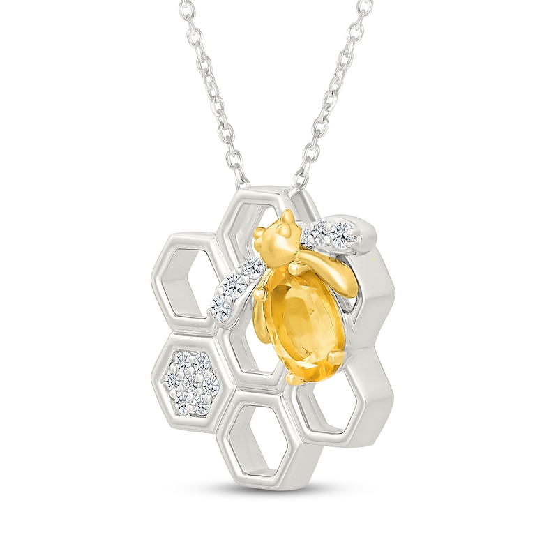 Main Image 2 of Oval-Cut Citrine & White Lab-Created Sapphire Honeybee Necklace Sterling Silver & 10K Yellow Gold 18"