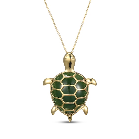 Jade Turtle Necklace 14K Yellow Gold 18"