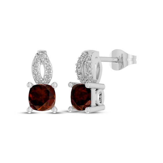 Cushion-Cut Garnet & White Lab-Created Sapphire Drop Earrings Sterling Silver