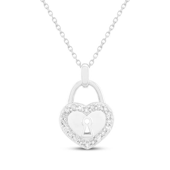 Diamond Heart-Shaped Lock Necklace 1/6 ct tw Sterling Silver 18"