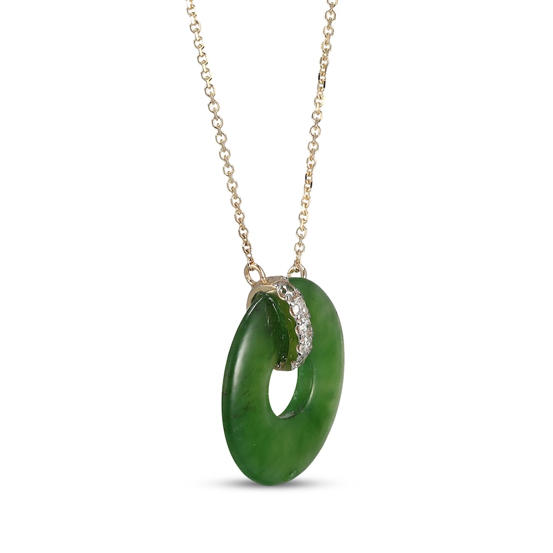 Main Image 3 of Nephrite Jade & Diamond Donut Necklace 1/15 ct tw 14K Yellow Gold 18"