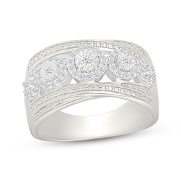 Diamond Halo Cluster Ring 1/4 ct tw Sterling Silver