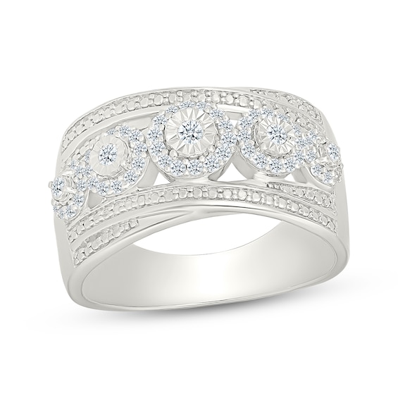 Diamond Halo Cluster Ring 1/4 ct tw Sterling Silver