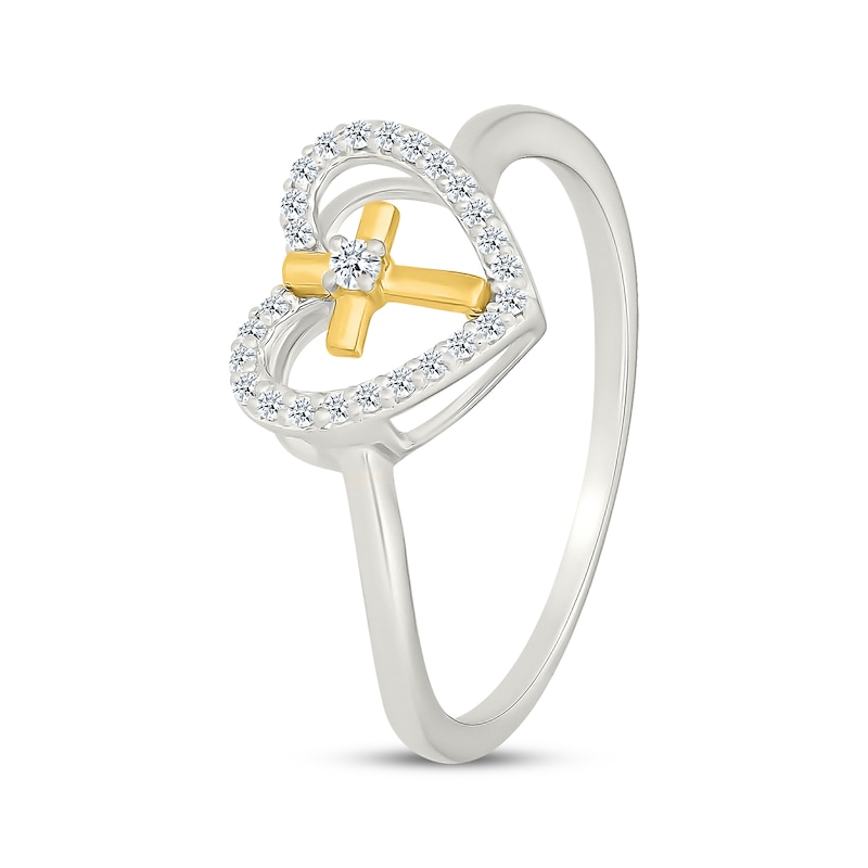 Main Image 2 of Diamond Heart & Cross Fashion Ring 1/8 Sterling Silver & 10K Yellow Gold