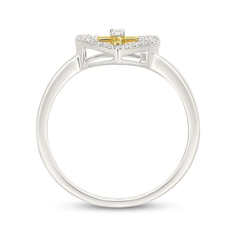 Main Image 3 of Diamond Heart & Cross Fashion Ring 1/8 Sterling Silver & 10K Yellow Gold
