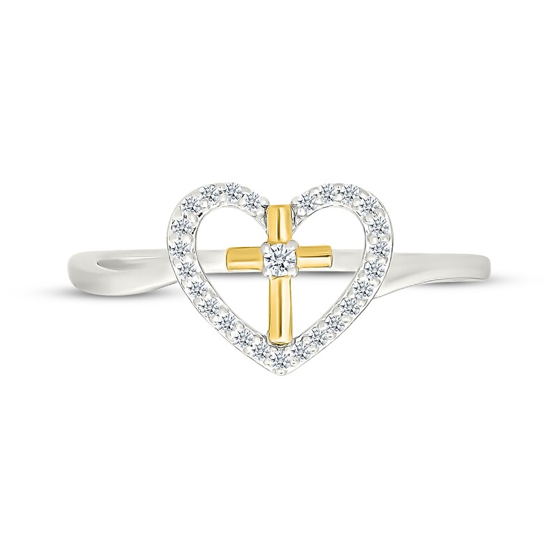 Main Image 4 of Diamond Heart & Cross Fashion Ring 1/8 Sterling Silver & 10K Yellow Gold