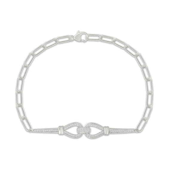Diamond Interlocking Teardrop Paperclip Chain Bracelet 1/4 ct tw Sterling Silver 7.5"