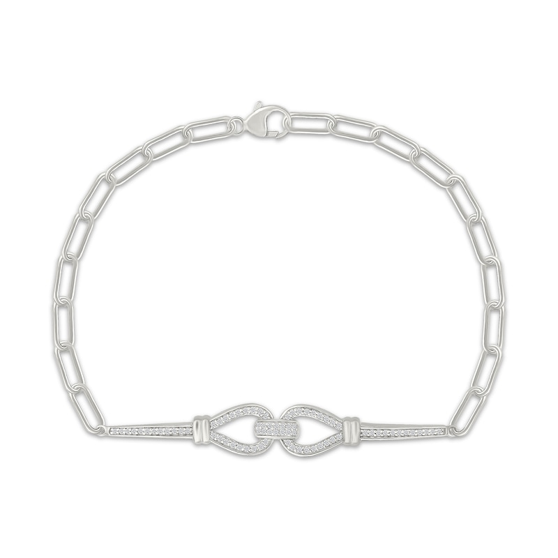 Main Image 1 of Diamond Interlocking Teardrop Paperclip Chain Bracelet 1/4 ct tw Sterling Silver 7.5"