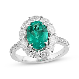KAY Lab-Grown Diamonds Oval-Cut Lab-Created Emerald Halo Ring 1-1/6 ct tw 10K White Gold
