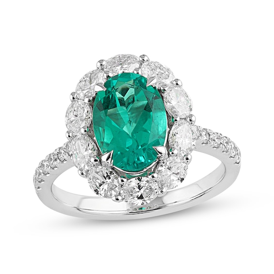 KAY Lab-Grown Diamonds Oval-Cut Lab-Created Emerald Halo Ring 1-1/6 ct tw 10K White Gold