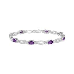 Oval-Cut Amethyst & Diamond Accent Marquise Link Bracelet Sterling Silver 7.25"