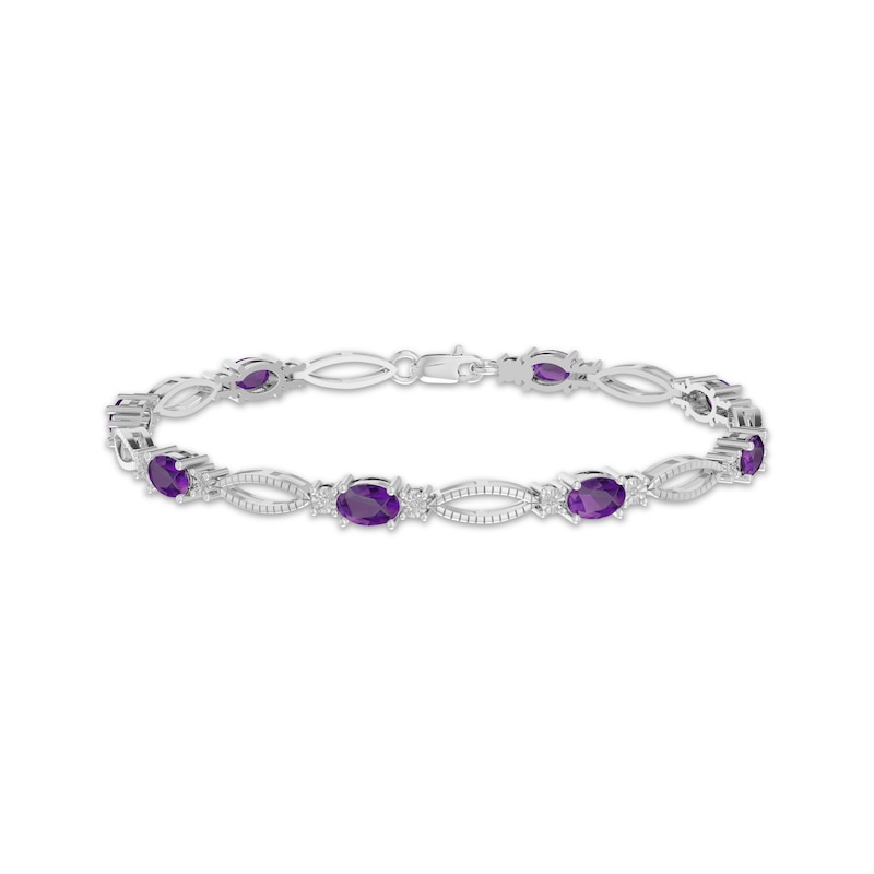 Main Image 1 of Oval-Cut Amethyst & Diamond Accent Marquise Link Bracelet Sterling Silver 7.25"