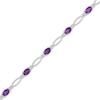 Thumbnail Image 2 of Oval-Cut Amethyst & Diamond Accent Marquise Link Bracelet Sterling Silver 7.25"