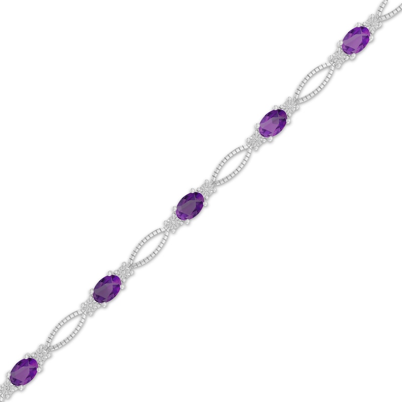 Main Image 2 of Oval-Cut Amethyst & Diamond Accent Marquise Link Bracelet Sterling Silver 7.25"