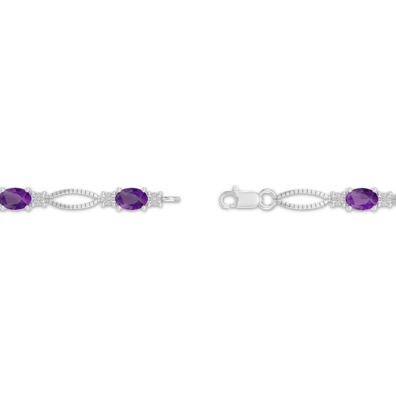 Main Image 3 of Oval-Cut Amethyst & Diamond Accent Marquise Link Bracelet Sterling Silver 7.25"
