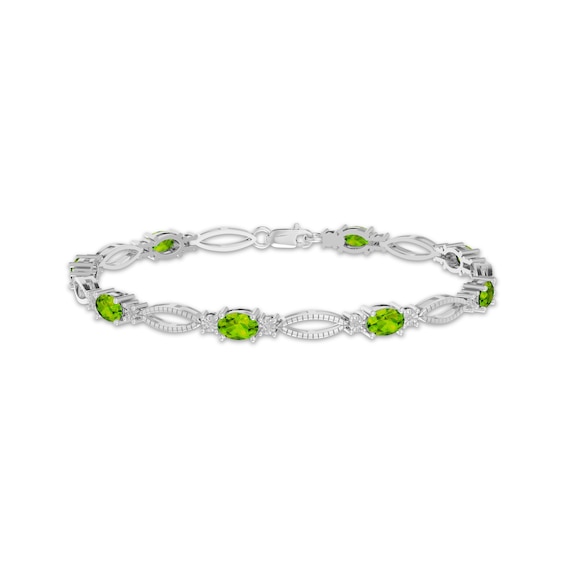 Oval-Cut Peridot & Diamond Accent Fashion Marquise Link Bracelet Sterling Silver 7.25"