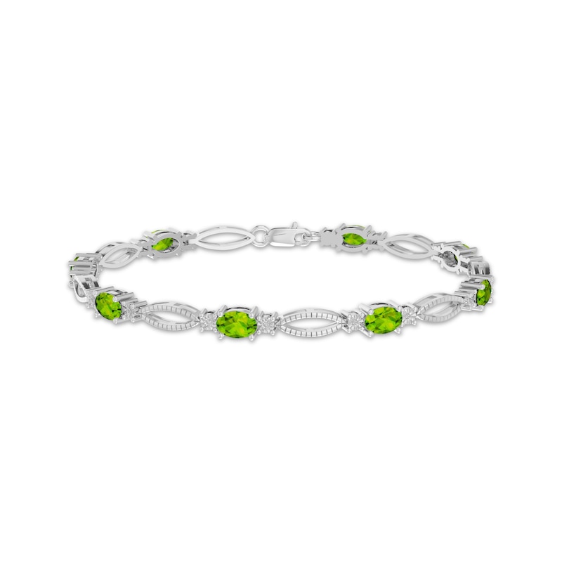 Main Image 1 of Oval-Cut Peridot & Diamond Accent Fashion Marquise Link Bracelet Sterling Silver 7.25"