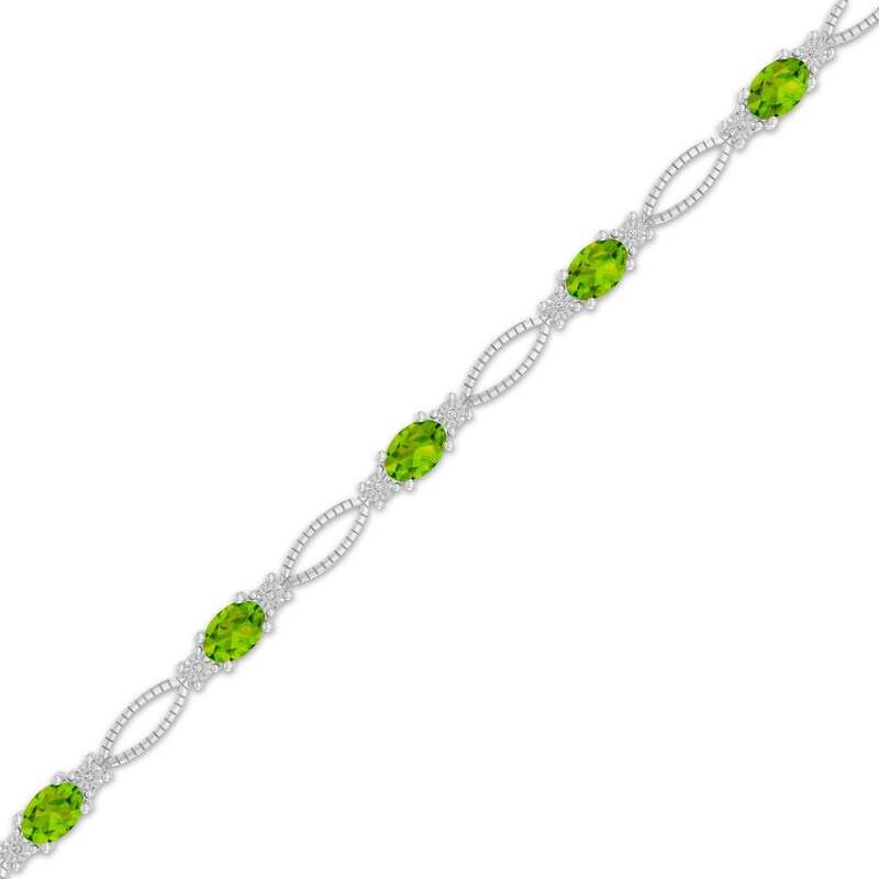 Main Image 2 of Oval-Cut Peridot & Diamond Accent Fashion Marquise Link Bracelet Sterling Silver 7.25"