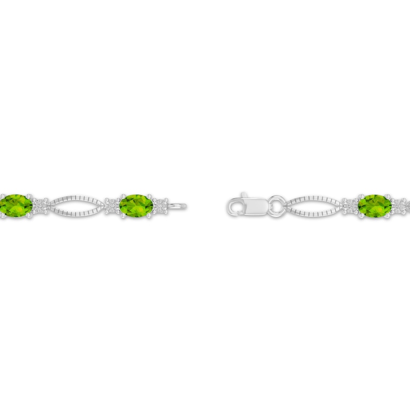 Main Image 3 of Oval-Cut Peridot & Diamond Accent Fashion Marquise Link Bracelet Sterling Silver 7.25"