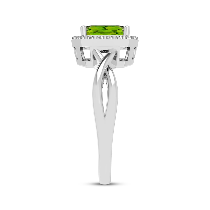 Main Image 2 of Octagon-Cut Peridot & White Lab-Created Sapphire Halo Ring Sterling Silver