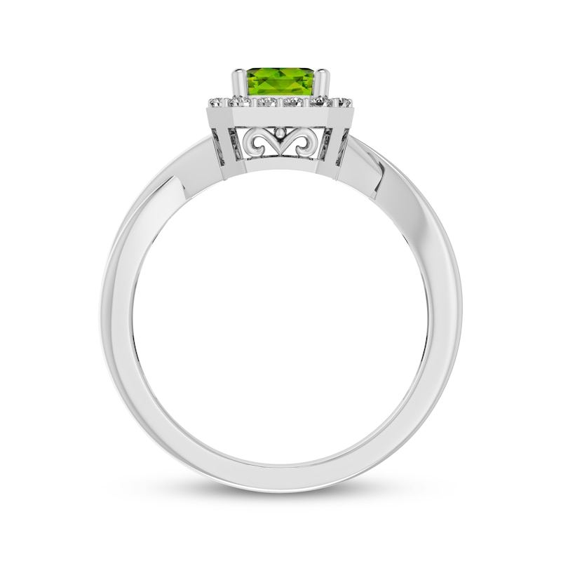 Main Image 3 of Octagon-Cut Peridot & White Lab-Created Sapphire Halo Ring Sterling Silver
