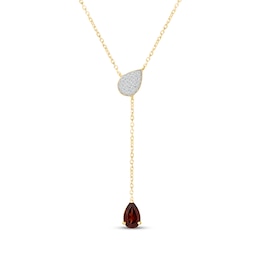 Pear-Shaped Garnet & White Lab-Created Sapphire "Y" Necklace 24K Yellow Gold Vermeil Sterling Silver 18"