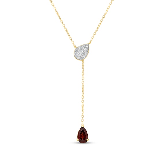 Pear-Shaped Garnet & White Lab-Created Sapphire "Y" Necklace 24K Yellow Gold Vermeil Sterling Silver 18"