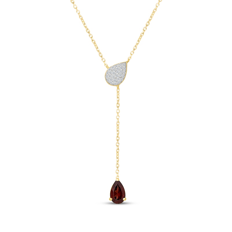 Main Image 1 of Pear-Shaped Garnet & White Lab-Created Sapphire "Y" Necklace 24K Yellow Gold Vermeil Sterling Silver 18"