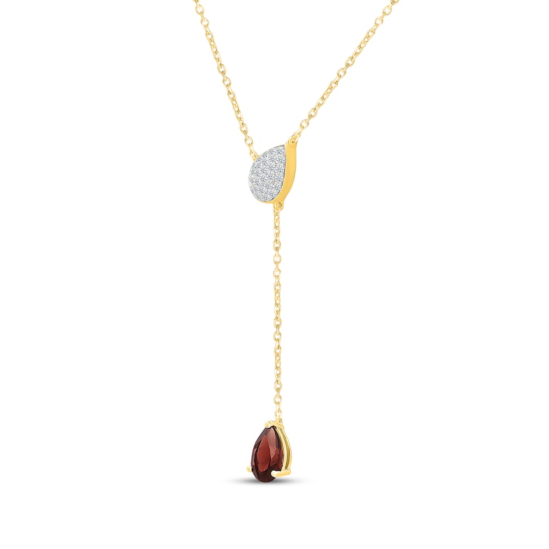 Main Image 2 of Pear-Shaped Garnet & White Lab-Created Sapphire "Y" Necklace 24K Yellow Gold Vermeil Sterling Silver 18"