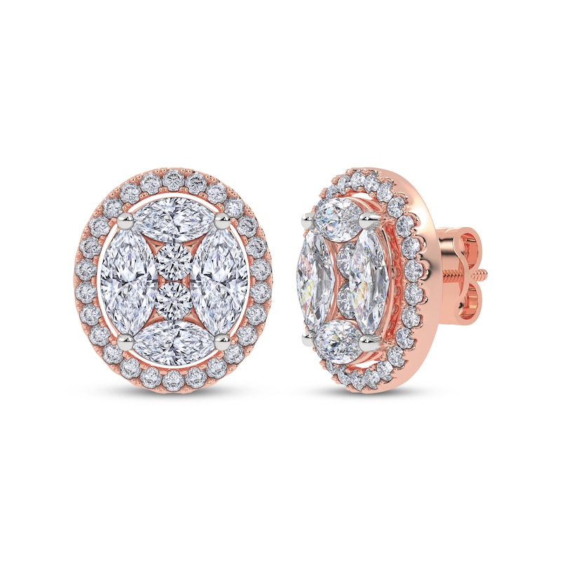 Main Image 1 of KAY Lab-Grown Diamonds Marquise & Round-Cut Halo Stud Earrings 6 ct tw 14K Rose Gold