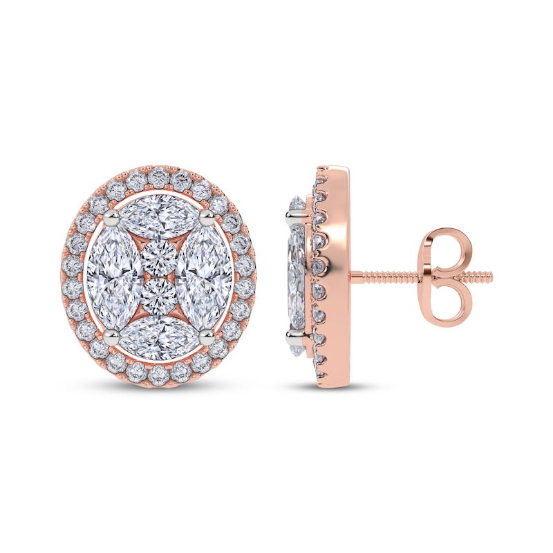 Main Image 3 of KAY Lab-Grown Diamonds Marquise & Round-Cut Halo Stud Earrings 6 ct tw 14K Rose Gold