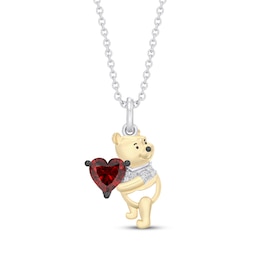 Disney Treasures Winnie the Pooh Heart-Shaped Garnet & Diamond Accent Necklace Sterling Silver & 10K Yellow Gold 19"