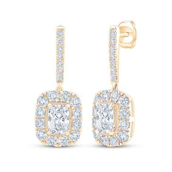 KAY Lab-Grown Diamonds Cushion-Cut Halo Dangle Earrings 2 ct tw 10K Yellow Gold