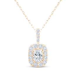 KAY Lab-Grown Diamonds Cushion-Cut Halo Necklace 1 ct tw 10K Yellow Gold 18"
