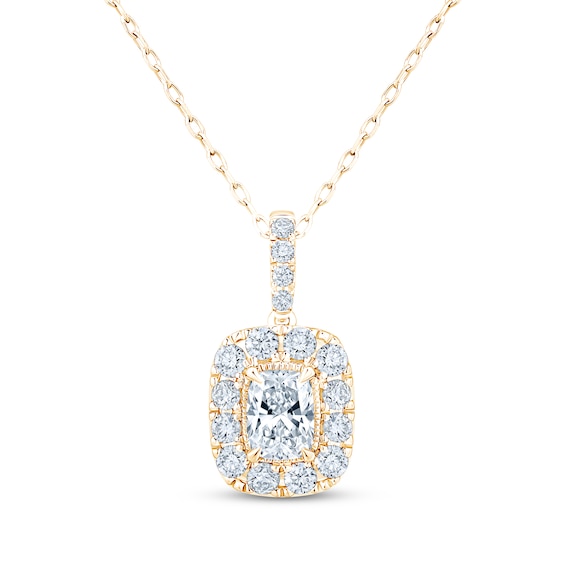 KAY Lab-Grown Diamonds Cushion-Cut Halo Necklace 1 ct tw 10K Yellow Gold 18"