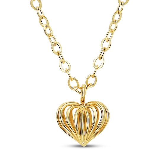 Caged Heart Necklace 10K Yellow Gold 18"