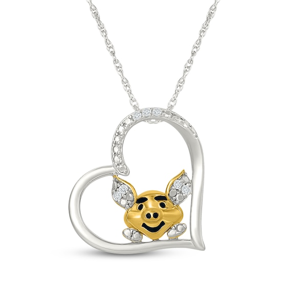 KAY Lab-Grown Diamonds Smiling Pig in Heart Necklace 1/20 ct tw Sterling Silver & 10K Yellow Gold Plate 18"