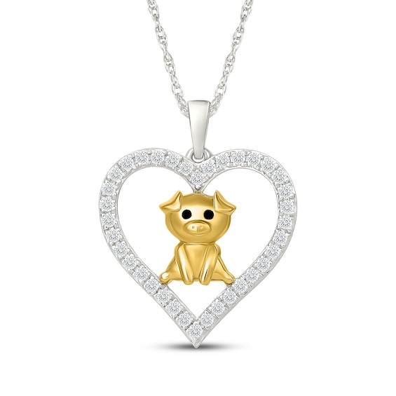 KAY Lab-Grown Diamonds Pig in Heart Necklace 1/4 ct tw Sterling Silver & 10K Yellow Gold Plate 18"