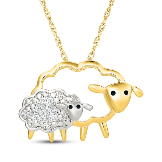 KAY Lab-Grown Diamonds Mama and Baby Sheep Necklace 1/10 ct tw Sterling Silver & 10K Yellow Gold Plate 18"