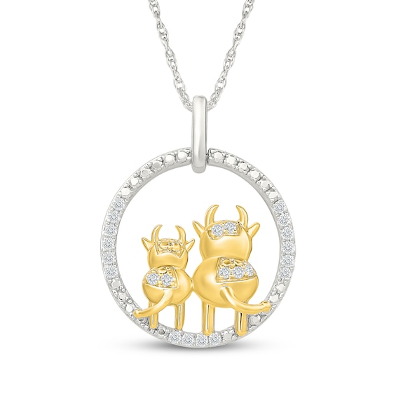 KAY Lab-Grown Diamonds Cow Tails in Circle Necklace 1/6 ct tw Sterling Silver & 10K Yellow Gold Plate 18"