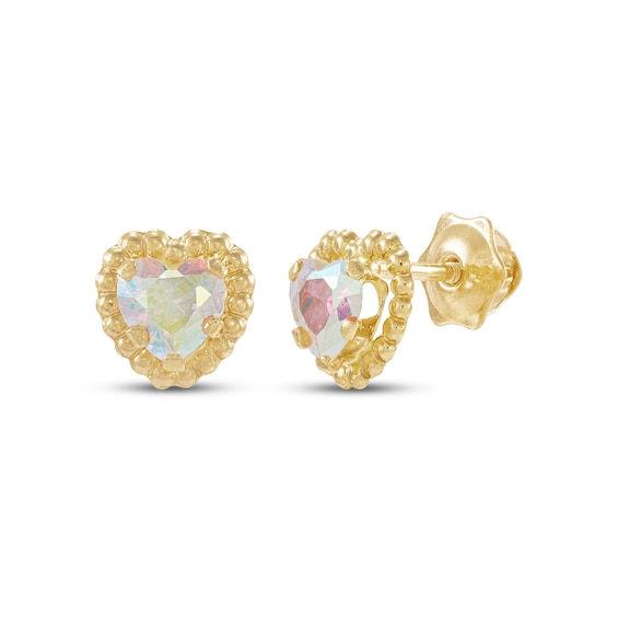 Children's Heart-Shaped Iridescent Cubic Zirconia Stud Earrings 14K Yellow Gold