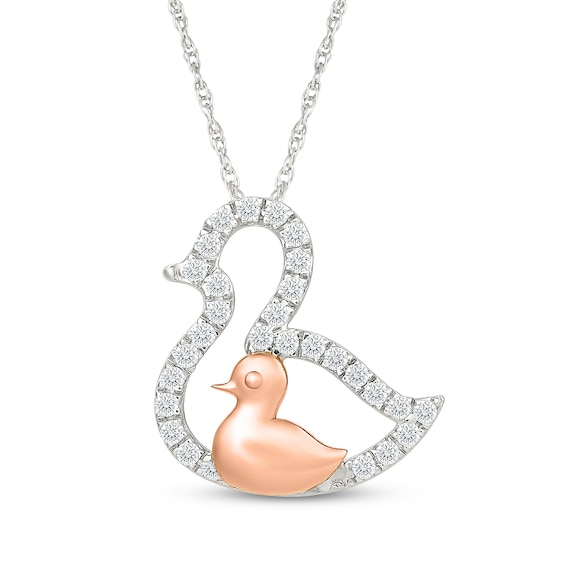 KAY Lab-Grown Diamonds Mama and Baby Duck Necklace 1/5 ct tw Sterling Silver & 10K Rose Gold 18"